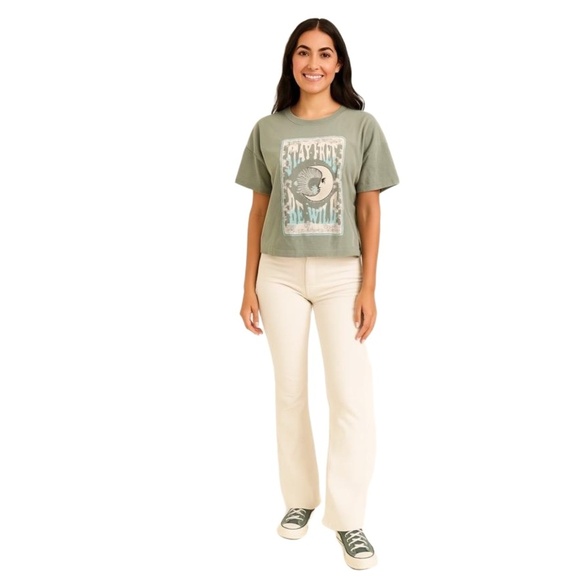 Orange Kiss Green Short Sleeves Round Neck Graphic Print Graphic Tee T-shirt M - Picture 1 of 7